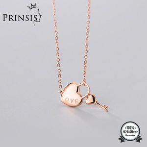 PrinSis Real 925 Sterling Silver Fashion Sweet Romantic Heart Key Necklace For Women Wedding Valentine's Day Jewelry DP039 Q0531