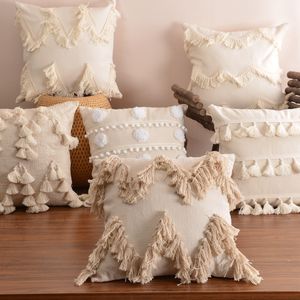 Boho Fringe Accent Pillow cover Lumbar Pillow cover Bohemian Morocco beige cotton cushion cover sofa home decoration 30X50cm 210315