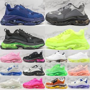 Топ Triple S Clear Sole Мужские женские кроссовки на платформе Дизайнерские кроссовки Triple Black White Neon Green Fluo Желтый Бежевый Золотой Открытый повседневные кроссовки Размер 36-45