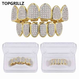 Topgrillz Classic 6/6 Hip Hop / Punk Tänder Grillz Set Gold Silver Color Top Bottom Grills Dental Mouth Caps Cosplay Party