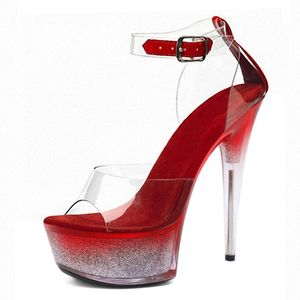 Kleid Schuhe Plattform Sandalen 15cm Rot Offene Zehe Full High Stripper Heels Pole Dance Sexy Fetisch Party Frauen Nachtclub Modell