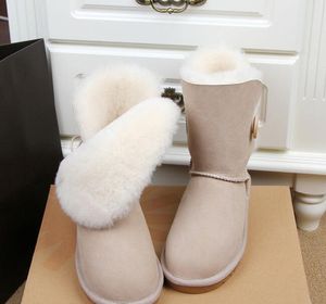 Sheepskin impermeável Ausg 58030 Botão Botas de neve das mulheres curtas Mantenha as bootas quentes das mulheres botas de inverno Sapatos de inverno US4-13