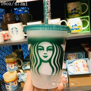 Starbucks Mermaid Goddess 16oz / 473ml Tumblers Muggar Plast Dricksaft med läpp och halm Magisk Kaffe Kostom Svart Vit Blå Koppar