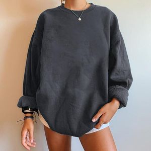 Höst Enfärgad Damtröja Tjej Rundhalsad Långärmad Pullover Oversize Lös Casual Höstaxel