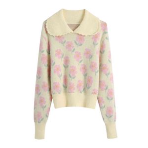 BLSQR Flowers Elegant Sweaters Female Vintage Chic Casual Tops Lady 2021 Peter Pan Collar Fashion Sweater Women Y1110