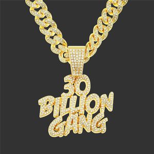 Iced Out Cubic Zircon 30 BILLION GANG Pendant With 13mm Miami Cuban Chain Choker Fashion Hip Hop Jewelry Accessories Gift X0509