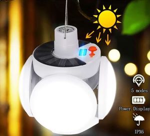 Solar Folding Bulb Camping Light LED Rechargeable Football Lamp Lanterns Emergency Outdoor Market Hanging Spotlight