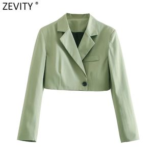 Zevity Women Vintage Long Sleeve Solid Short Slim Blazer Coat Female High Street One Button Outerwear Chic Crop Tops CT719 211006