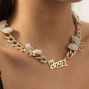 Пользовательские ювелирные изделия хип-хоп Zircon Choker Punk Butterfly Bustomize Personalizado имя ожерелье Кубинская цепочка украшения для женщин рождения