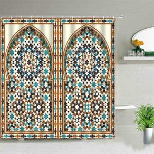 Waterproof Fabric Shower Curtain Arabic Arch Morocco Antique Doors Print Bath Screen Old Wooden Door Bathroom Curtains With Hook 211116