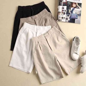 and linen casual plus size summer new style Korean high-waist women's thin wide-leg shorts