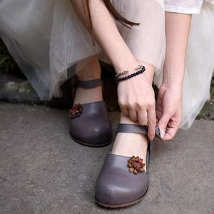 Artmu Original Women Sandals High Heel Sweet Dairy Sandaler Stängt tå Blommor Lutande kilar Buckle äkta läderskor