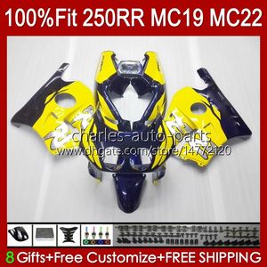 Injektionsformmissor för Honda CBR 250RR 250 RR CC 250R CBR 250CC 1988-1989 Bodys 112HC.105 CBR250 RR CC 1988 1989 MC19 88-89 CBR250RR 88 89 OEM Full kit Gul svart