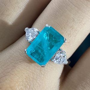 Cluster Rings Sterling Silver 925 Ring With Created Lake Blue Paraiba Tourmaline Gemstone For Women Party Fine Jewelry 2021