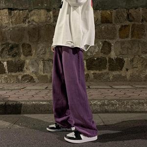 Jeans maschili jeans maschi verde/viola uomini larghi alla moda casual gamba larga streetwear sciolte hip hop dritte pantaloni di jeans pantaloni maschi