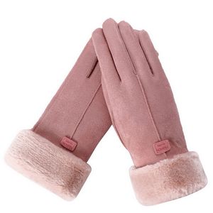 Frauen Handschuhe Winter Touchscreen Weibliche Wildleder Fuzzy Warme Voll Finger Handschuhe Dame für Outdoor Sport Fahren