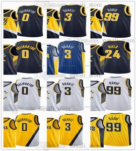 2022 City Navy Basketball Tyrese Haliburton 0 Jerseys Ricky Rubio 99 Chris Duarte 3 Lance Stephenson 6 White Yellow Blue Men Women Kids Youth