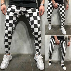 Fajna męska moda Slim Jogger Skinny Ołówek Spodnie Wygodne Paski Plaid Hip Hop Casual Spodnie S-XXL Y0811