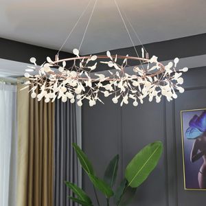 Nordic hanging living room chandelier modern kitchen firefly lamp rose gold/black branch round restaurant lightin