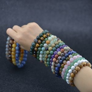 Mode natuursteen kraal streng armband yoga edelsteen kralen genezende kristal stretch armbanden voor mannen vrouwen sieraden wil en zandig