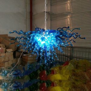 Murano blå ljuskrona lampa för hemkonst dekoration LED handblåst glas ljuskrona belysning 32 med 20 tum