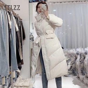 Frauen Daunen Parkas Winter Puff Jacke Frauen A-line Lange Mantel Weibliche 90% Weiße Ente Koreanische Casual Dicken Gürtel Outwear