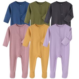 Bebê roupas menino romper menina macacão luva longa 2 pcs algodão orgânico sólido recém-nascido pajama inverno bebê criança traje 210317