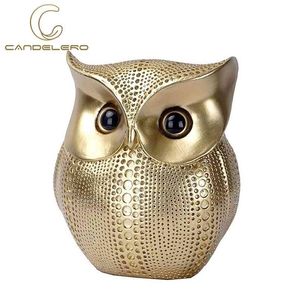 Statues For Decoration Owl Golden Black White Resin Living Room Sculptures Small Ornaments Figurines Interior 210924