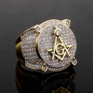 New Trendy Ag Freemason Ring Men's Bohemian Crystal Inlaid Austrian Rhinestone Metal Accessory Party Jewelry