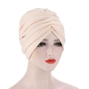 Ny mode Turban Kvinnor Varm Vinter Headscarf Bonnet Cap Muslim Femme Wrap Head Stylish Indian Space Bomull Hand Hat