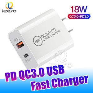 PD QC3.0 Väggladdare 20W Typ C Snabbladdning CE FCC EU US Plug Fast Charging Adapter för iPhone 15 14 13 Pro Max Samsung S24 izeso