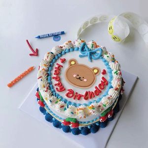 Altre forniture per feste festive Orso sorridente con cappello Topper per torta di buon compleanno per la festa dei bambini Baby Shower regalo Cupcake Dessert