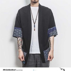 Mrgoldenbowl Pamuk Keten Gömlek Ceketler Erkekler Çin Streetwear Kimono Ceket Hırka Artı Boyutu 211217