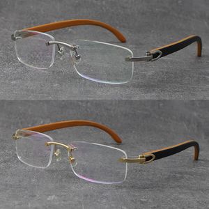 Partihandel Rimless Vintage Läs Ramar Glasögon Berömd Design Lättvikt Trä Glasögon Unisex För Kvinna T8100905 Silver 18K Guld Metall Glasögon Storlek: 54-18-140mm