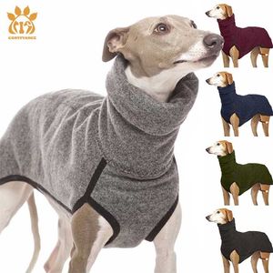 Stitching Solid Färg Varm Hög Krage Hund Kläder Slitstarkt Vinter Polar Fleece Varm Dog Suit Vest High Neck Pet Jacket Kläder 211106