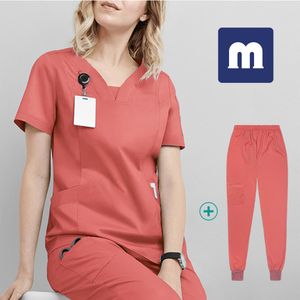 MEDIGO-041女性2ピースパンツスクラブ病院制服ワークウェア女性健康看護師歯科手術室の手洗い服犬の美容院作業服シャツ