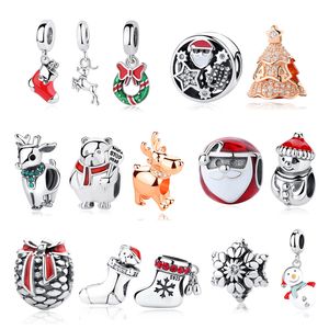 Original 100 % 925 Sterling Silber Bead Charm Weihnachtsbaum Santa Rentier Charms passen Pandora Armbänder Halsketten Frauen Schmuck Q0531