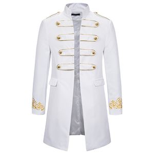 White Stand Collar Embroidery Blazer Men Military Dress Tuxedo Suit Jacket Nightclub Stage Cosplay Masculino 210904