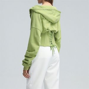 Mulheres Lace Up Corset Hoodie Spring Outono Cintura Alta Túnica Com Capuz Heatshirt Tracksuit High Street 20126