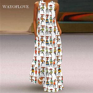 Personaggio wayoflove cartone animato maxi abito casual plus size ragazza abiti lunghi abiti da spiaggia senza maniche donne 210602