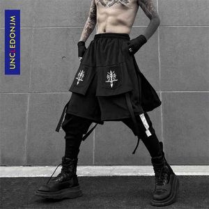 Men's Pants Embroidered Culottes Men's Double Layer Loose Bottoming Shorts Multi-Layer Hem Design Pants Harem Pants 210819