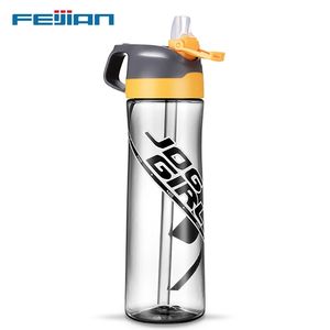 Feijianウォーターボトル、ファッションスポーツプラスチックボトル、釣りとハイキングのための携帯用、グリップ、トリップンディンクン210809