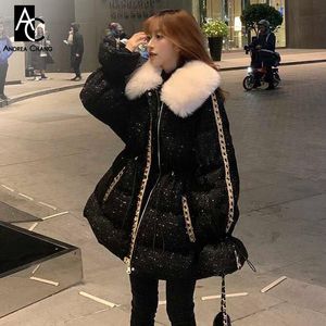 Women's Fur & Faux S-XL Autumn Winter Woman Coat Jacket White Collar Black A-line Flare Sleeve Drawstring Waist Fashion Vintage