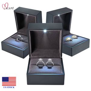 Jewelry Boxes Ring Box with LED Light for Engagement Wedding Windows Display Gifts Black F1214 US STOCK FAST DELIVERY