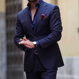 Navy Blue lMen Suit Slim Fit 2 pezzi smoking da sposa per lo sposo Business moda maschile giacca formale con pantaloni nuovo arrivo 2021 X0909