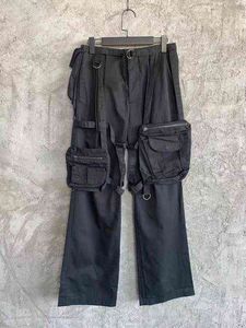 Män Bälte Multi Fickor Black Cargo Pants H1223