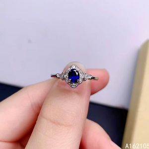 Cluster Rings Pure Silver Chinese Style Natural Sapphire Women s Vintage Luxury Exquisite Adjustable Gem Ring Fine Jewelry Support Detec