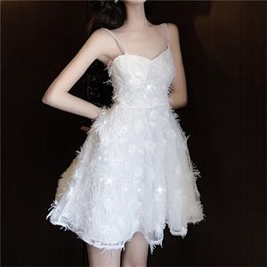 カジュアルドレスホワイトファードレスセクシーなショートスパゲッティレトロフェアリー夏2021ファッションパーティー女性vestidos kleid