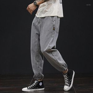 Mäns Jeans Fashion Mens Loose Fit Elastic Waistband Oversized Jogger Jean Denim Byxor