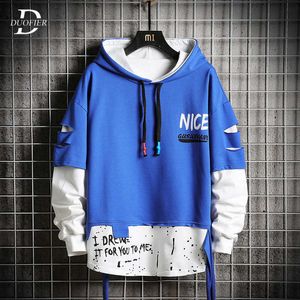 Con cappuccio per uomini di grandi dimensioni uomini strappati con patchwork hip hop giapponese streetwear harajuku blu con cappuccio da cappuccio uomo felpa maschio 210603